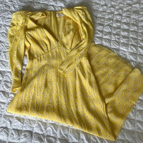 Fame and Partners yellow puff shoulder floral midi dress - Picture 1 of 8